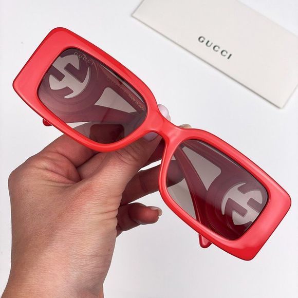 Gucci GG1325S 005 Sunglasses Red Brown Gradient Rectangle Women - Picture 7 of 15